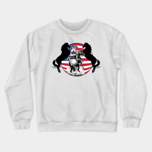 American cowboy, patriotic flag and black horses Crewneck Sweatshirt